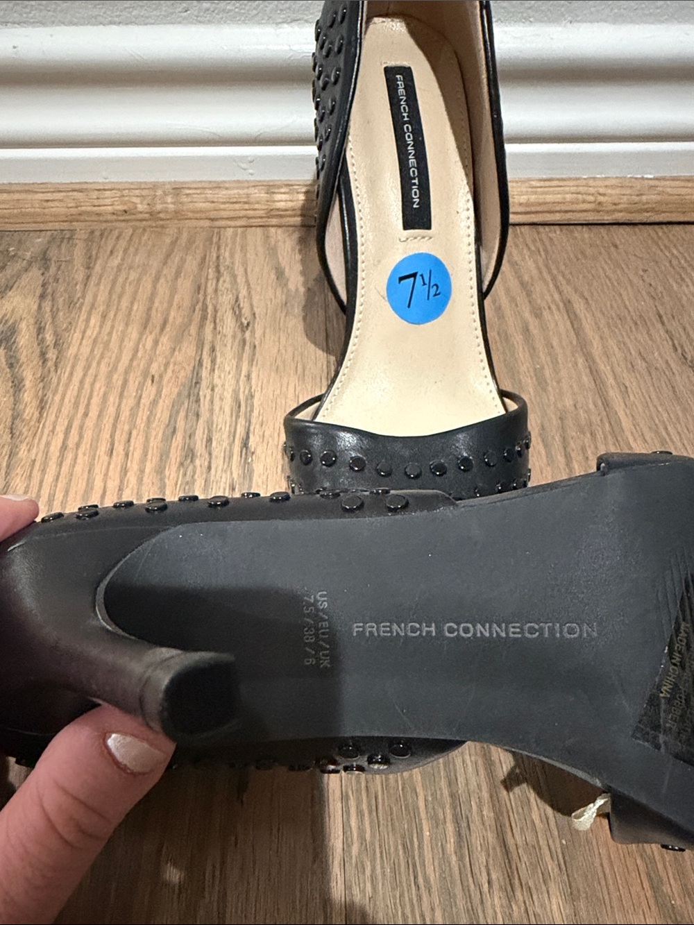French Connection Black Studded Pointed-Toe D'Orsay Pumps - Picture 2 of 5